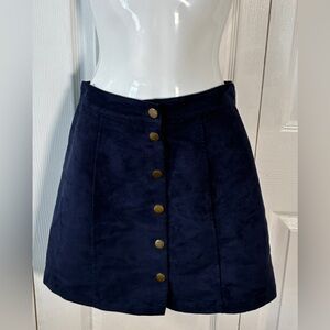 OLD NAVY Blue Mini Skirt A-line Front Snap Button Faux Suede